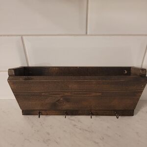 1 set Key Holder Wooden Tray and 4 Hooks, Wall Mounted Key Holder, Decoration